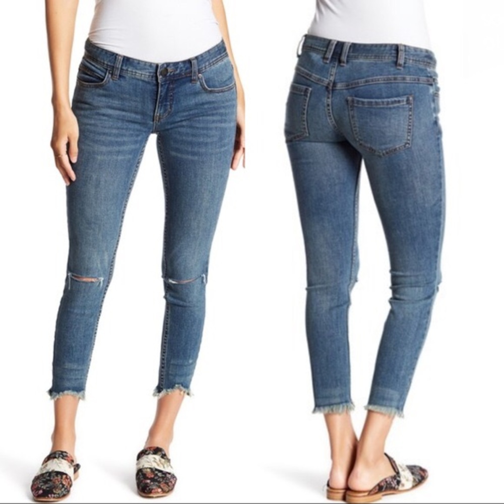 Free People Low Rise Destroyed Dark Jeans